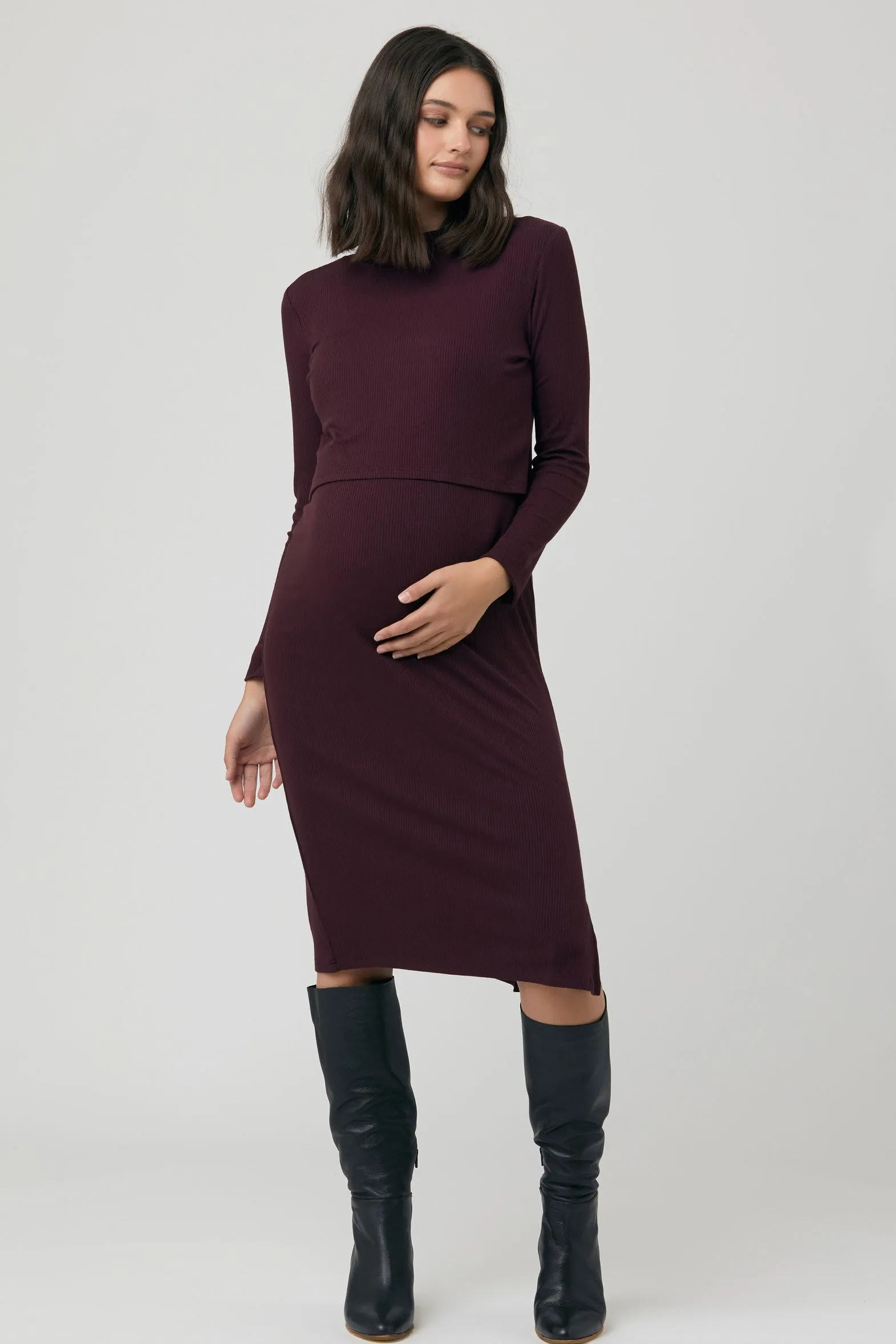 Ruby Rib Maternity Nursing Dress Maroon