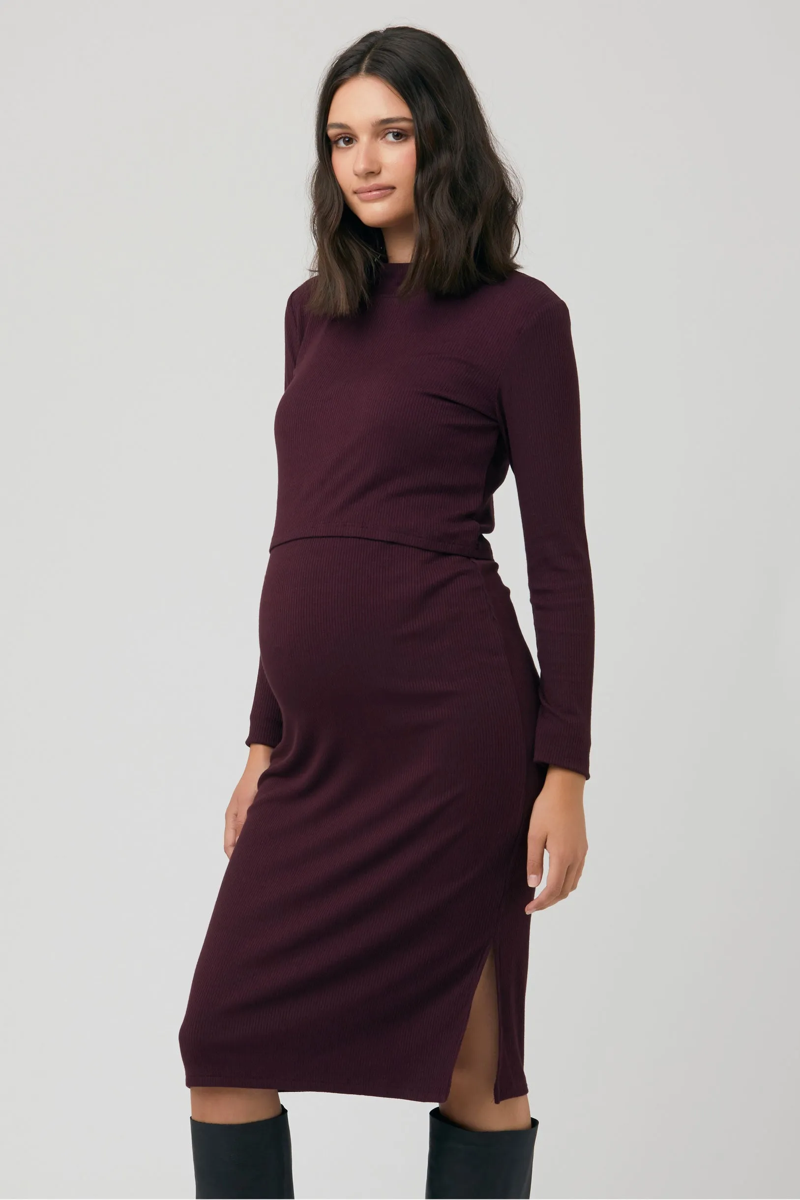 Ruby Rib Maternity Nursing Dress Maroon