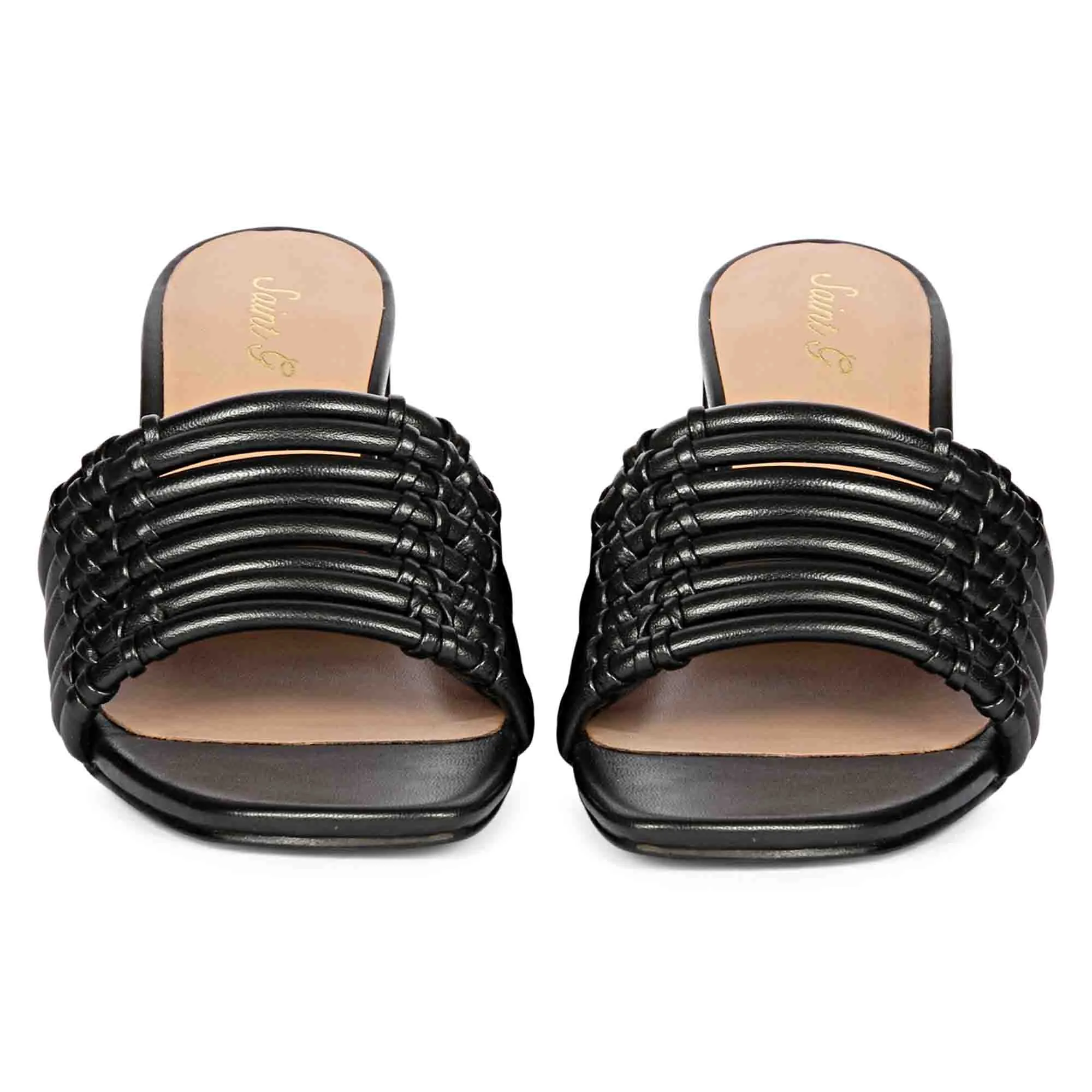 Saint Bethany Strappy Black Leather Block Heels