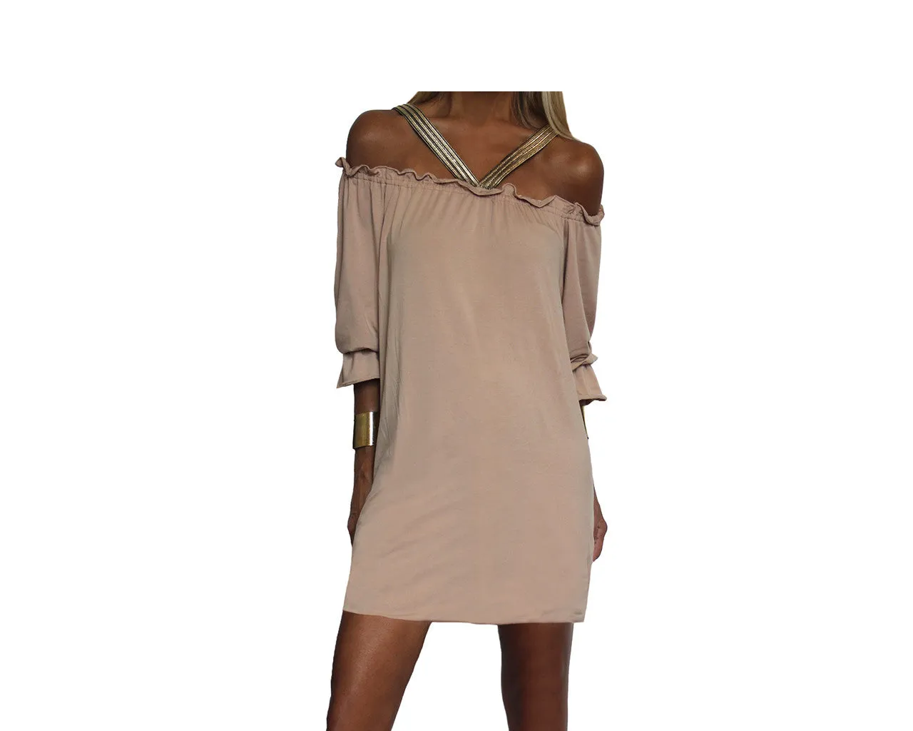 Sea foam Gold Strap Off Shoulder Dress - The Ibiza