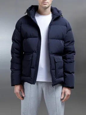 Short Down Pocket Parka in Navy