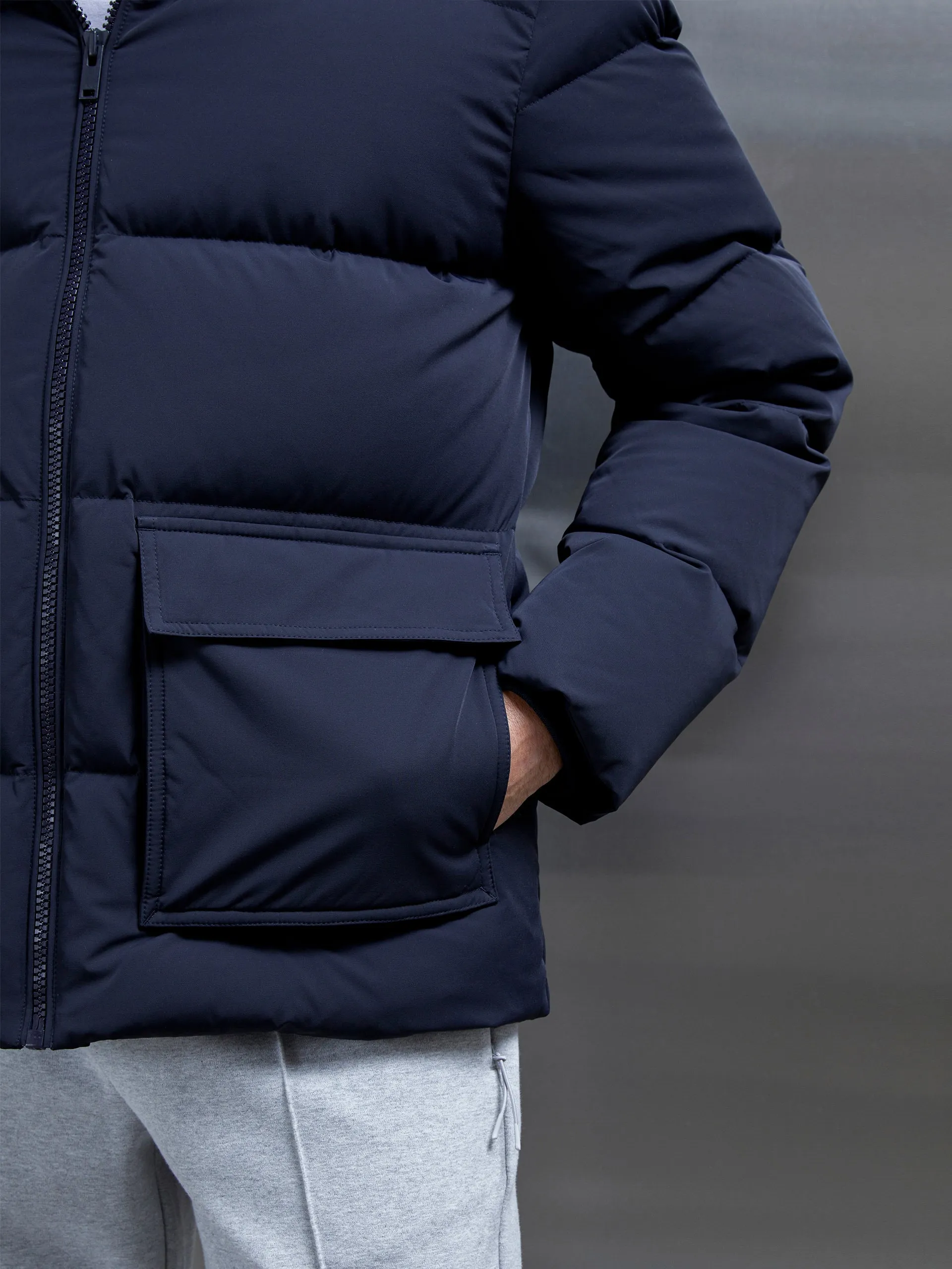 Short Down Pocket Parka in Navy