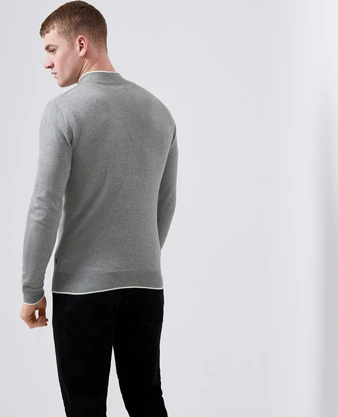 Slim Fit Knitted Cotton Half Zip Sweater