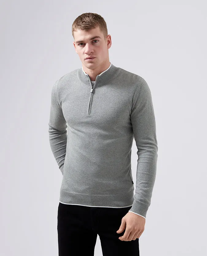 Slim Fit Knitted Cotton Half Zip Sweater