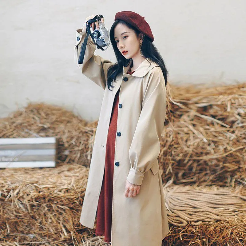 Slimming Versatile Thin Cinched Waist Knee-Length Overcoat