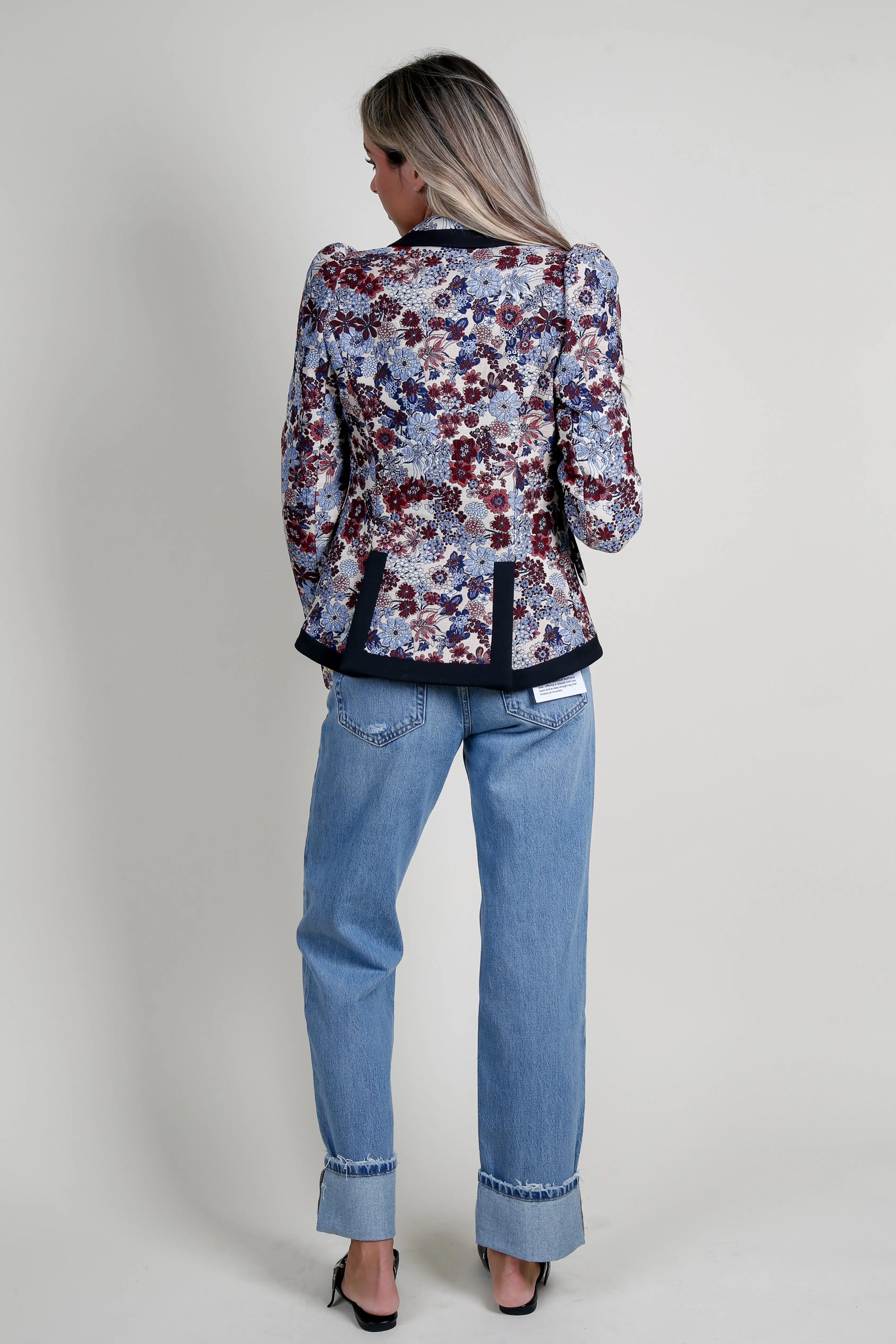 SMYTHE | Taped Pouf Sleeve One Button Blazer - Plum Floral