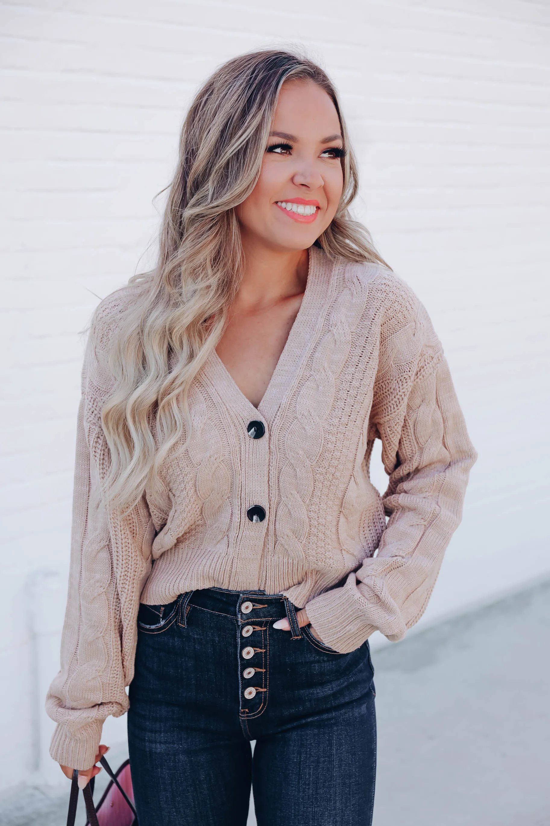 Snuggly Button Up Cropped Cardigan - Oatmeal