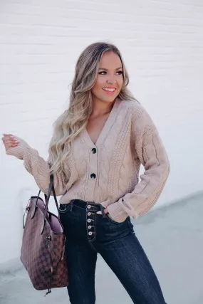 Snuggly Button Up Cropped Cardigan - Oatmeal