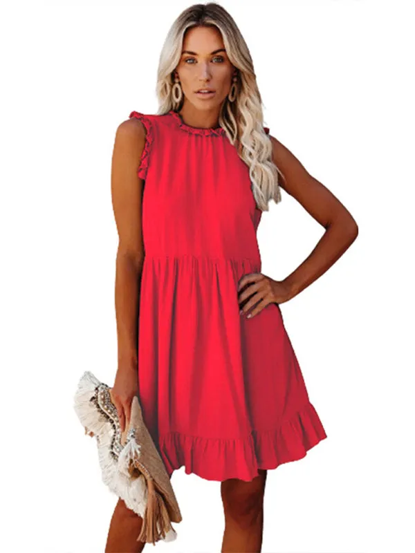 Solid Color Ruffled Waist Dress