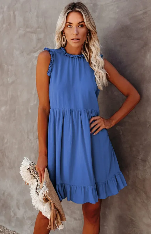 Solid Color Ruffled Waist Dress