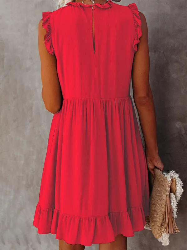 Solid Color Ruffled Waist Dress