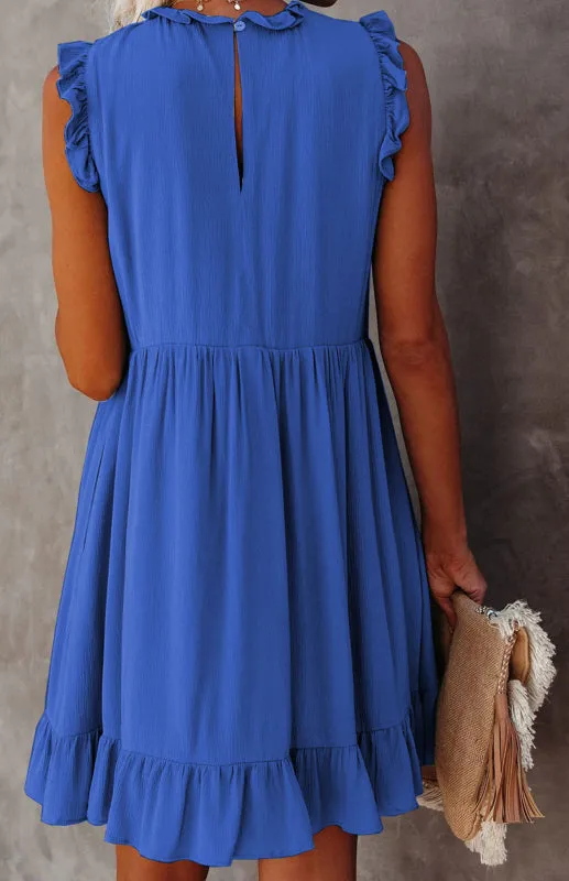 Solid Color Ruffled Waist Dress