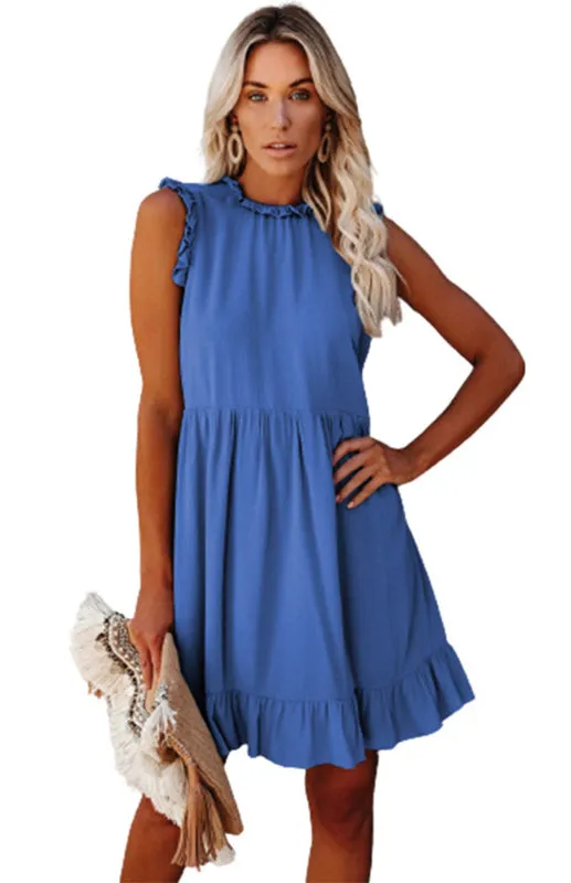 Solid Color Ruffled Waist Dress