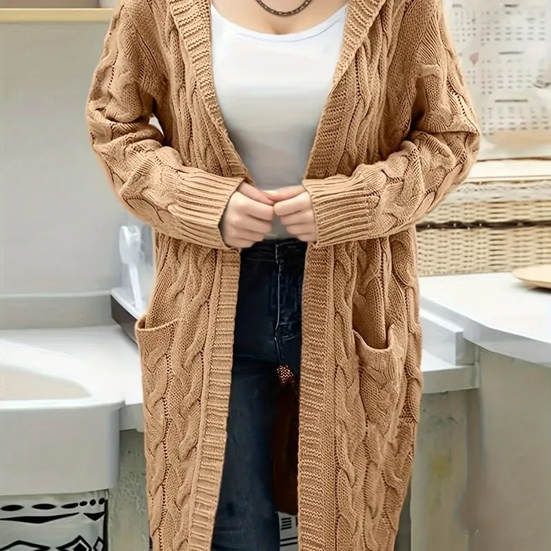 Stylish Plus Size Hooded Cardigan with Pockets