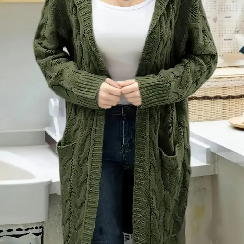 Stylish Plus Size Hooded Cardigan with Pockets