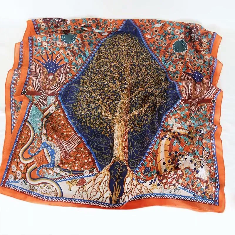 Summer simulation silk printing fortune tree scarf temperament female all-match sunscreen silk scarf tulle large shawl