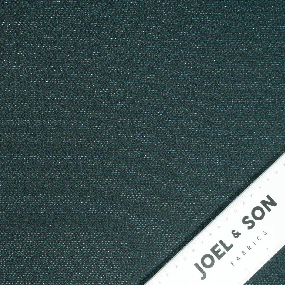 Teal Green Metallic Jacquard Woven Wool Suiting