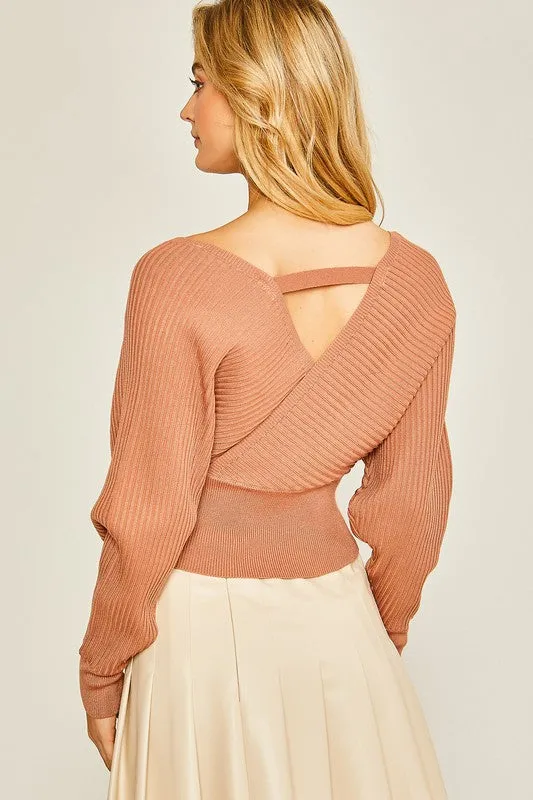 Terra Surplice Neckline Ribbed Sweater