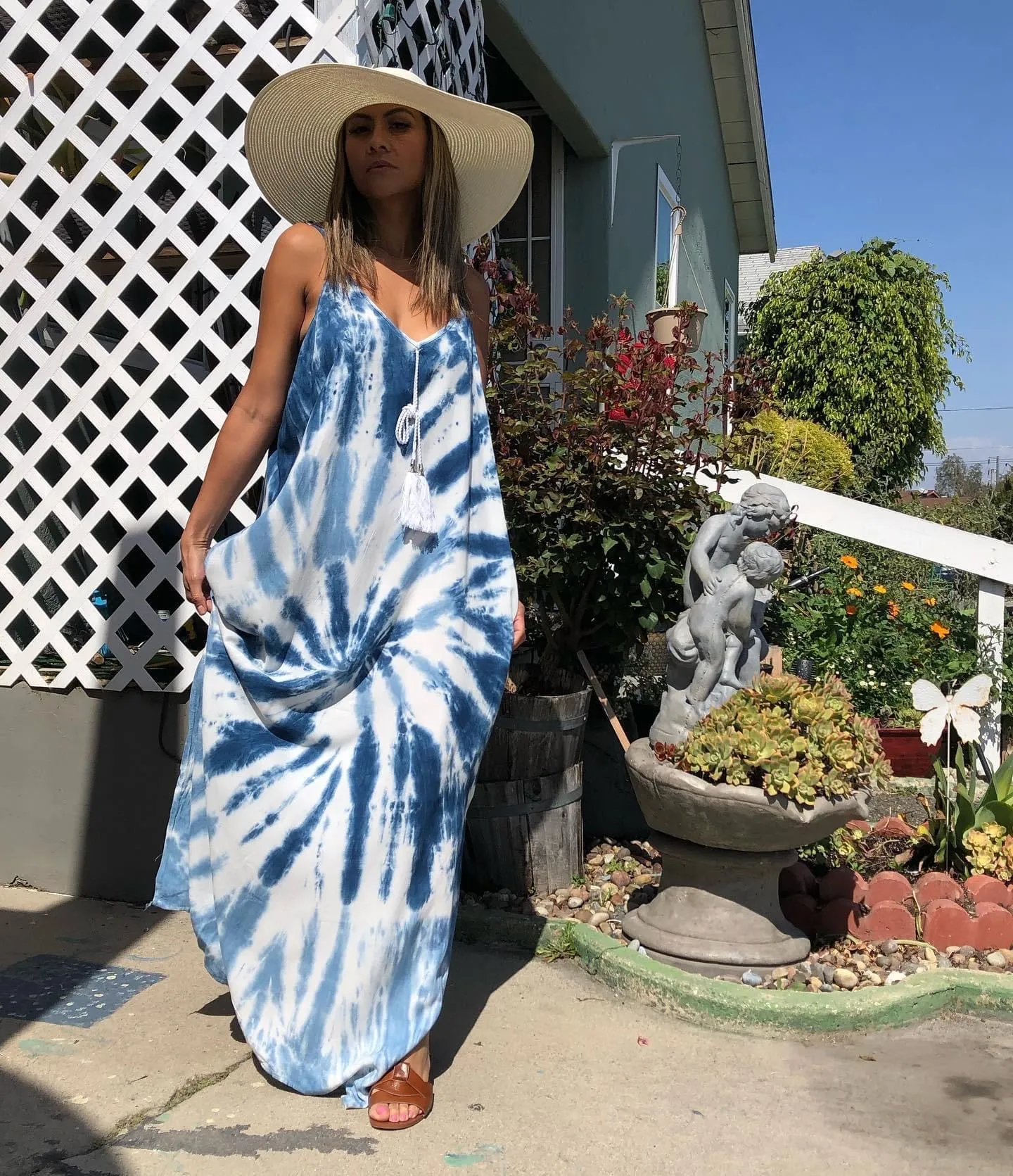 Tie-Dye Long Maxi Dress with Pockets