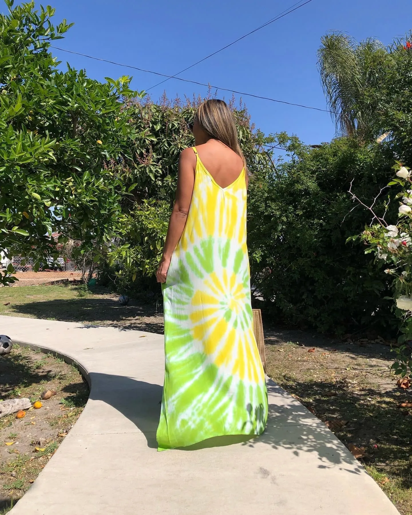 Tie-Dye Long Maxi Dress with Pockets