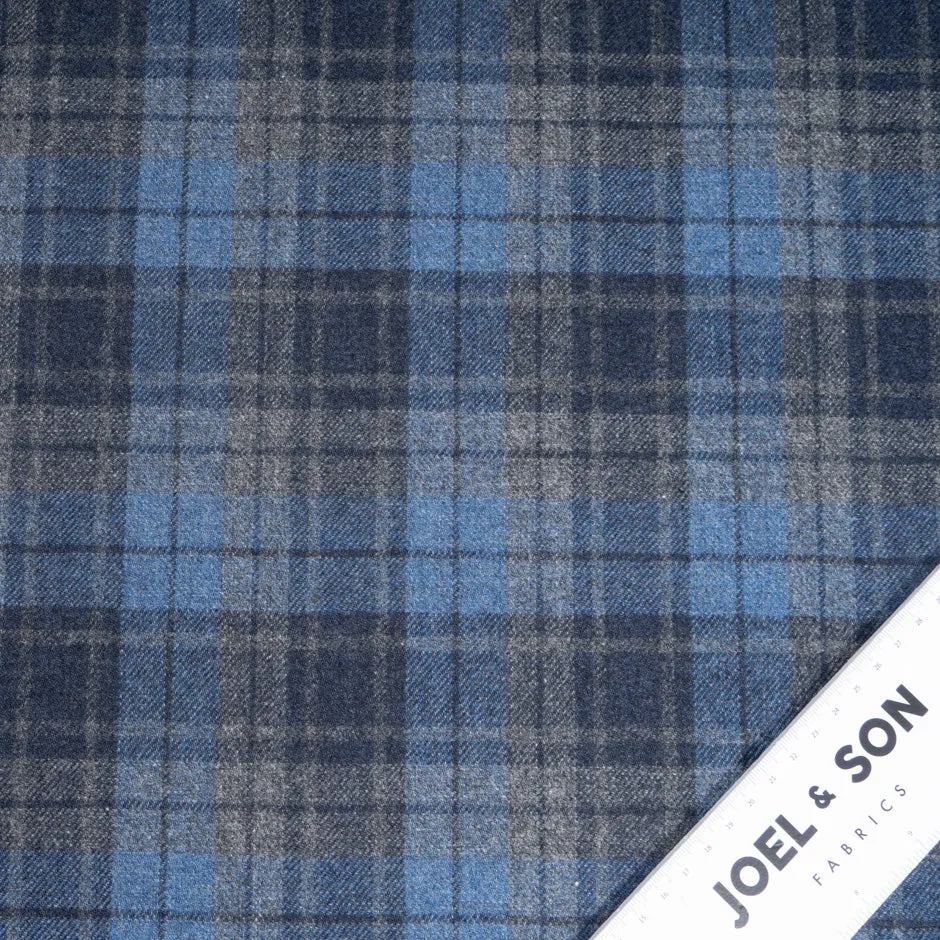 Two-Tone Blue & Grey Checkered Wool & Cashmere Suiting