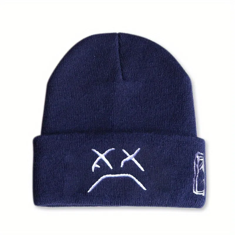 Unisex LIL PEEP Sad Expression Knit Hat: Stay Warm in Style with This Funky, Trend-Setting, Cozy Fashion Accessory for Winter