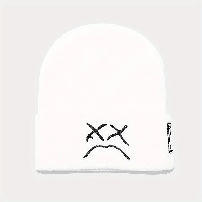 Unisex LIL PEEP Sad Expression Knit Hat: Stay Warm in Style with This Funky, Trend-Setting, Cozy Fashion Accessory for Winter