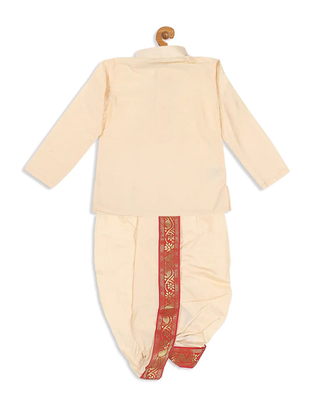 VASTRAMAY Boy's Gold-Toned Kurta with Dhoti Pants & With Dupatta