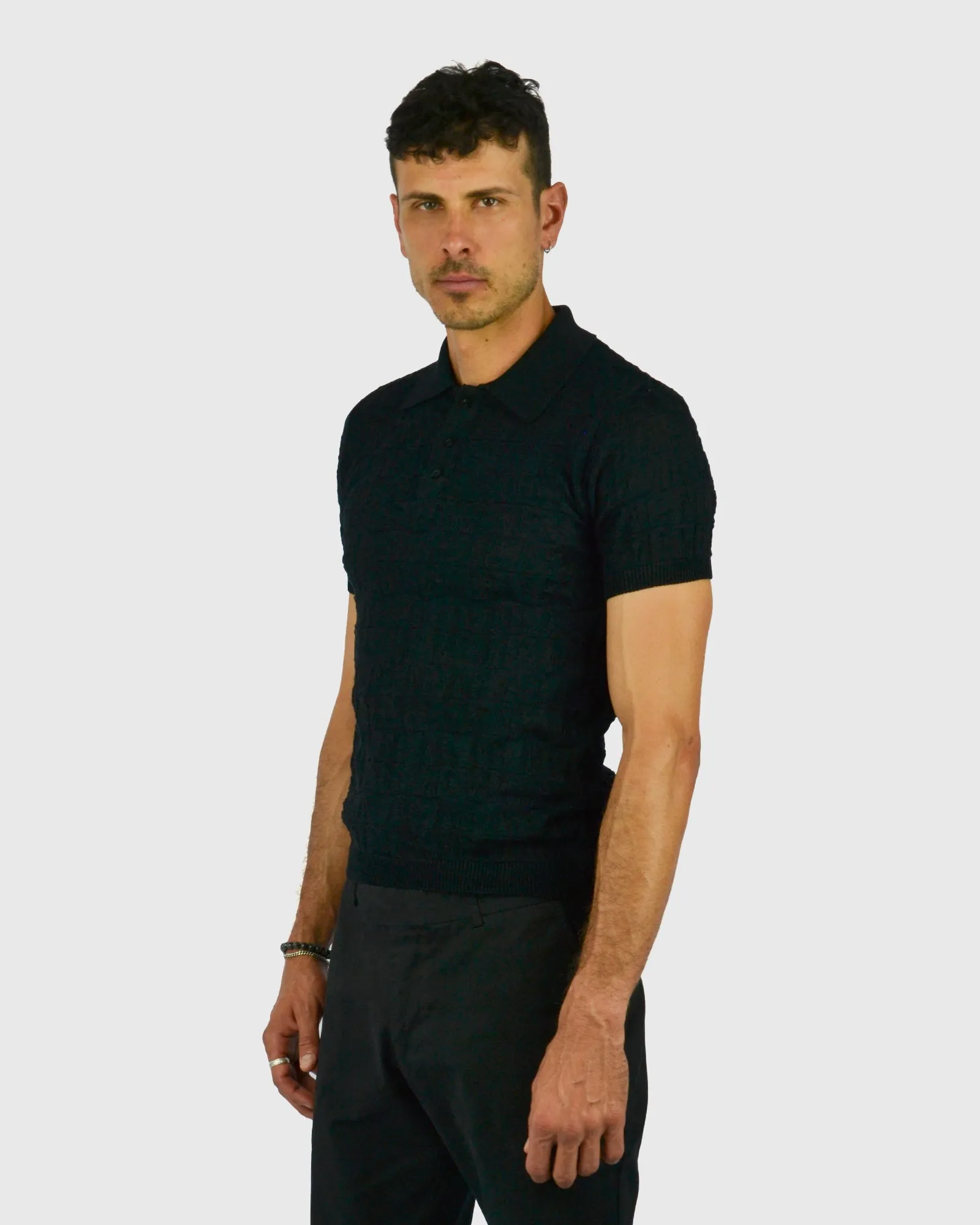 VINCENT & FRANKS S221VF SS BLACK KNITTED POLO