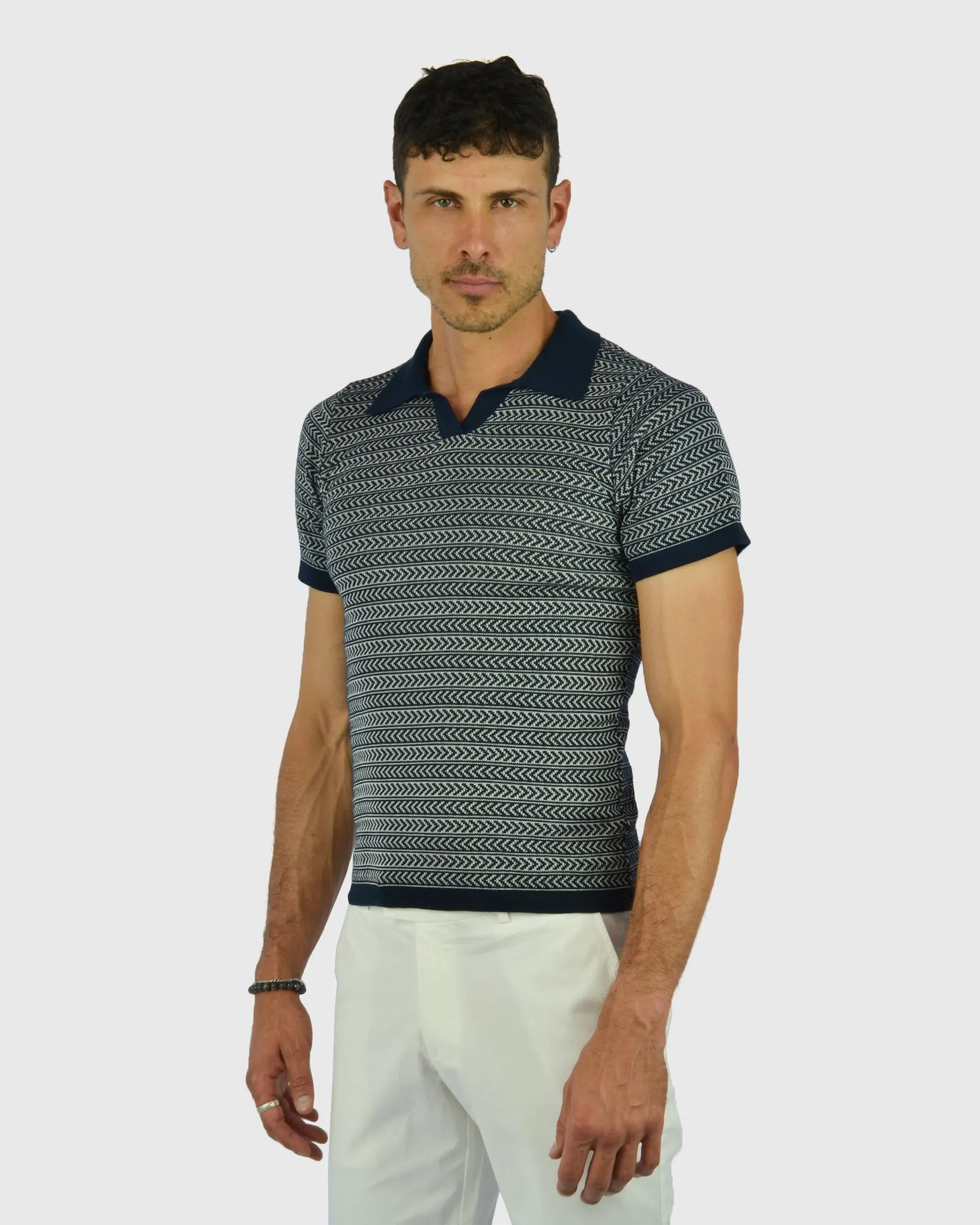 VINCENT & FRANKS S221VF VEE NAVY KNITTED POLO