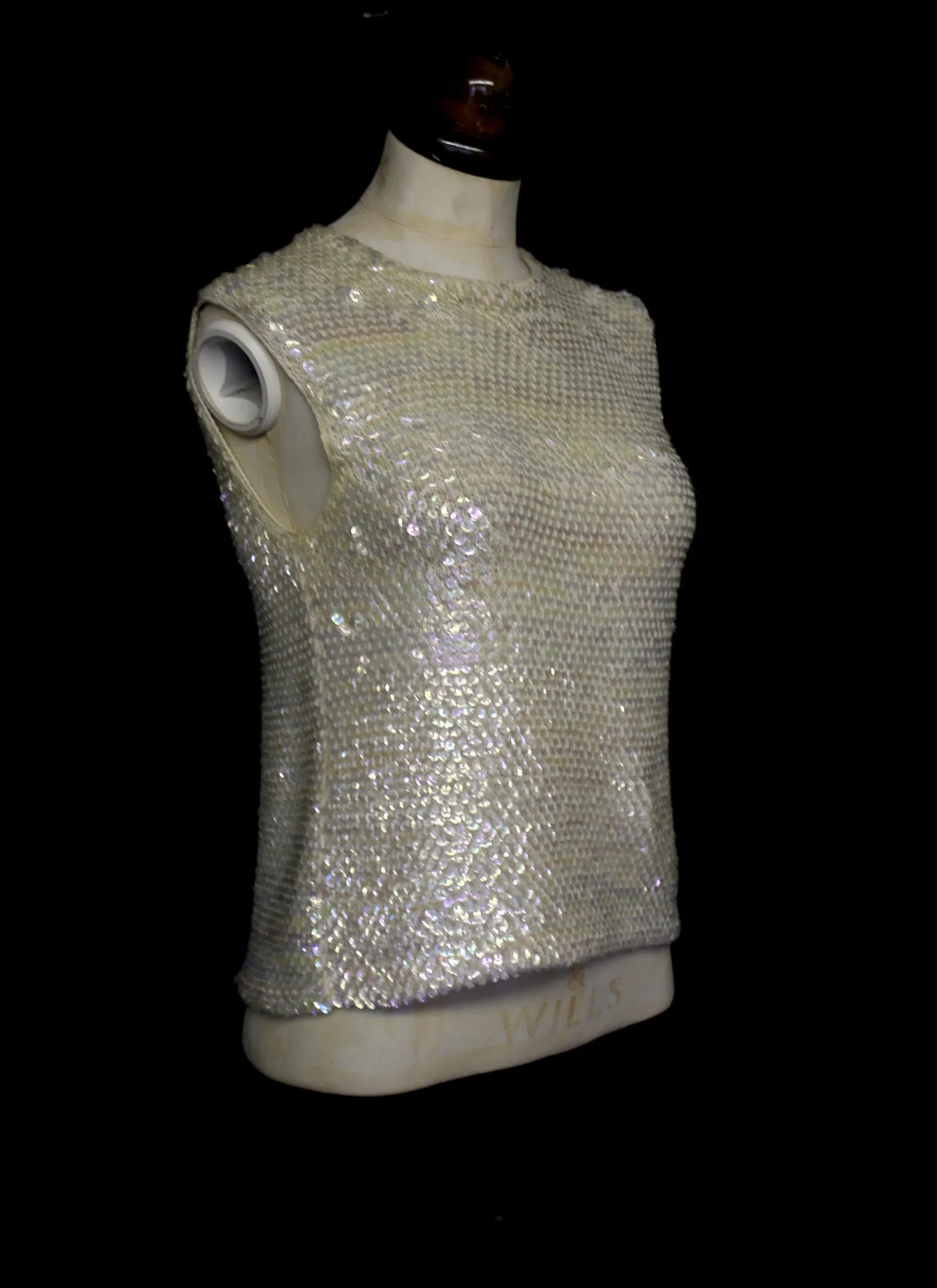 Vintage 1960s Ivory Iridescent Sequin Top