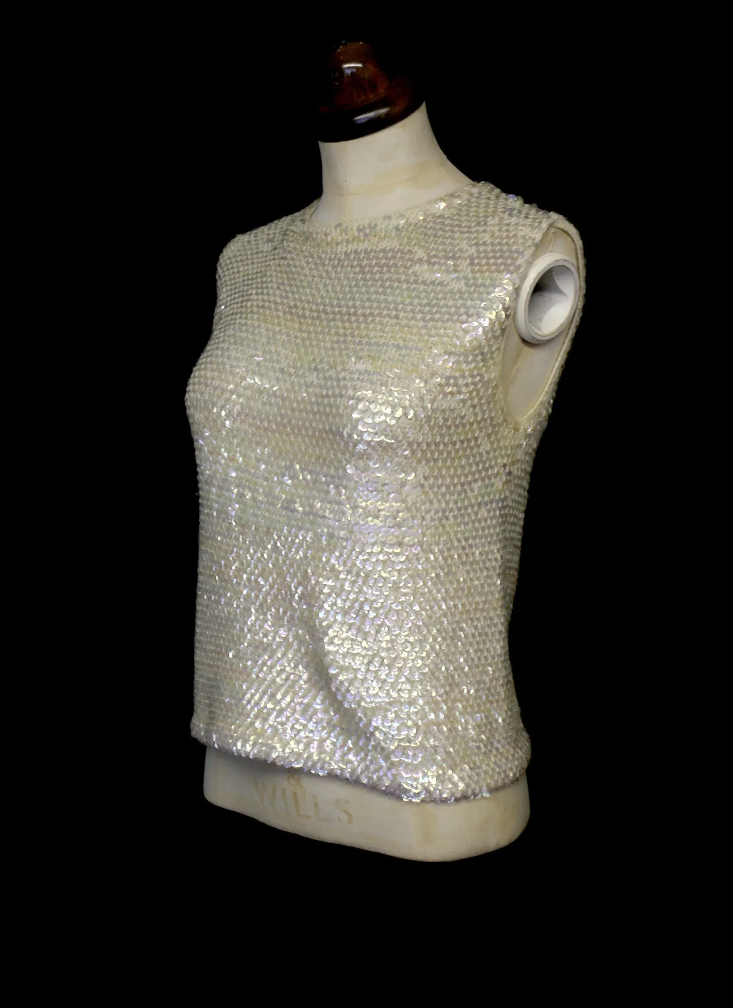 Vintage 1960s Ivory Iridescent Sequin Top