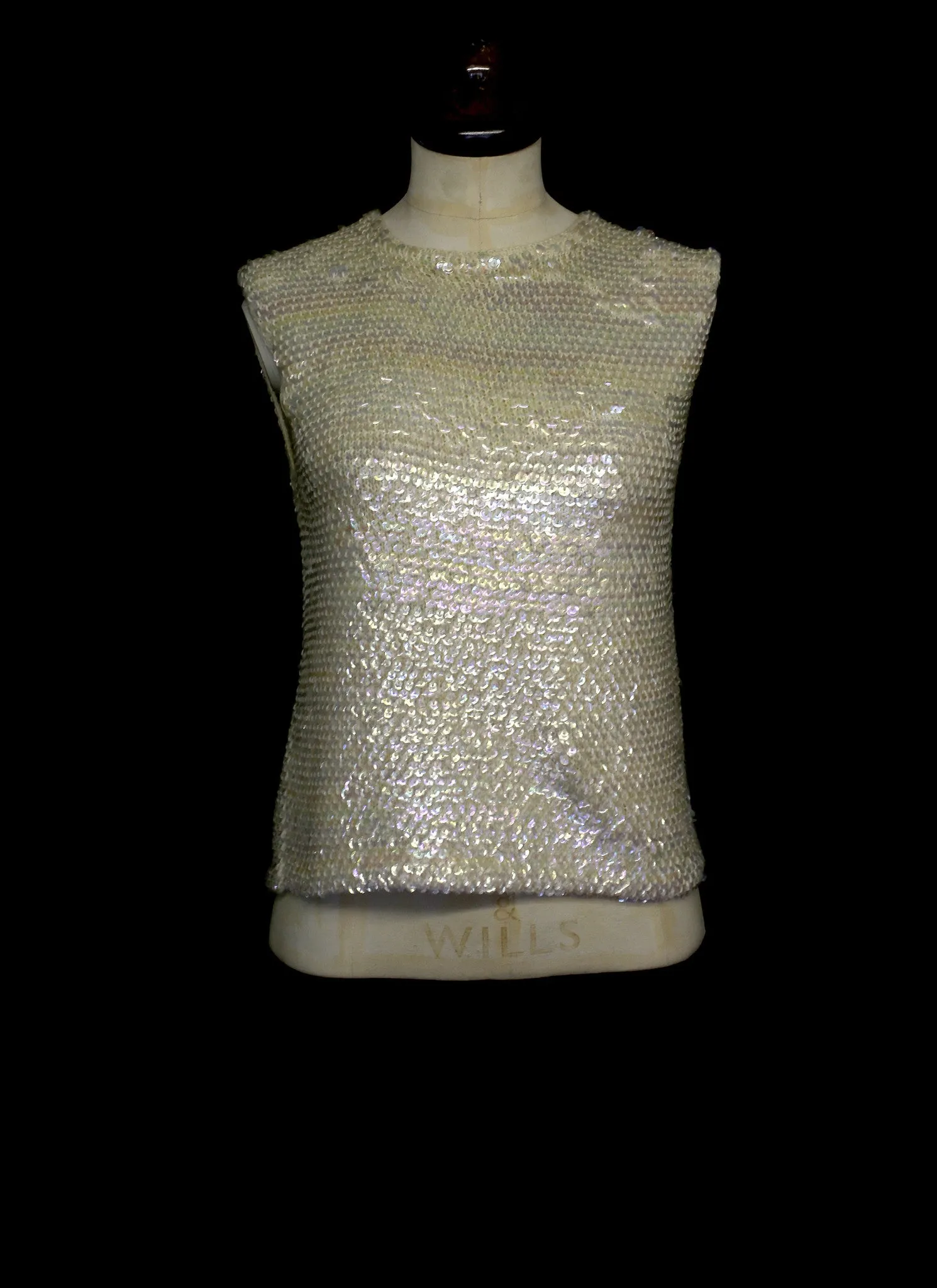 Vintage 1960s Ivory Iridescent Sequin Top