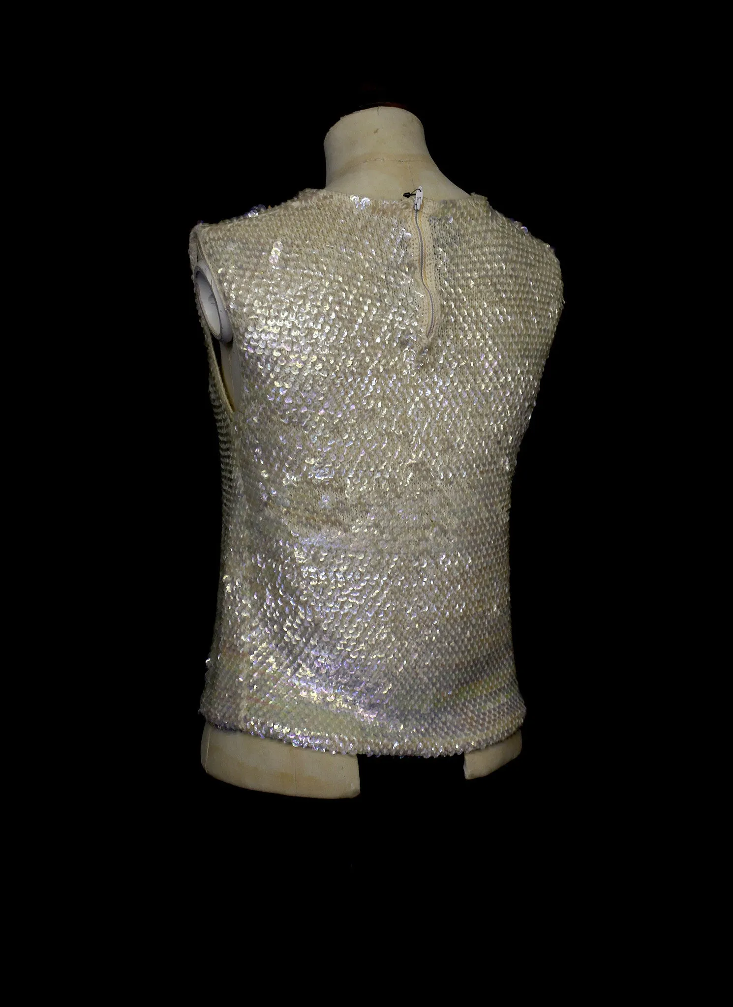 Vintage 1960s Ivory Iridescent Sequin Top