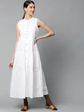 White Sleeveless Tiered Maxi Dress