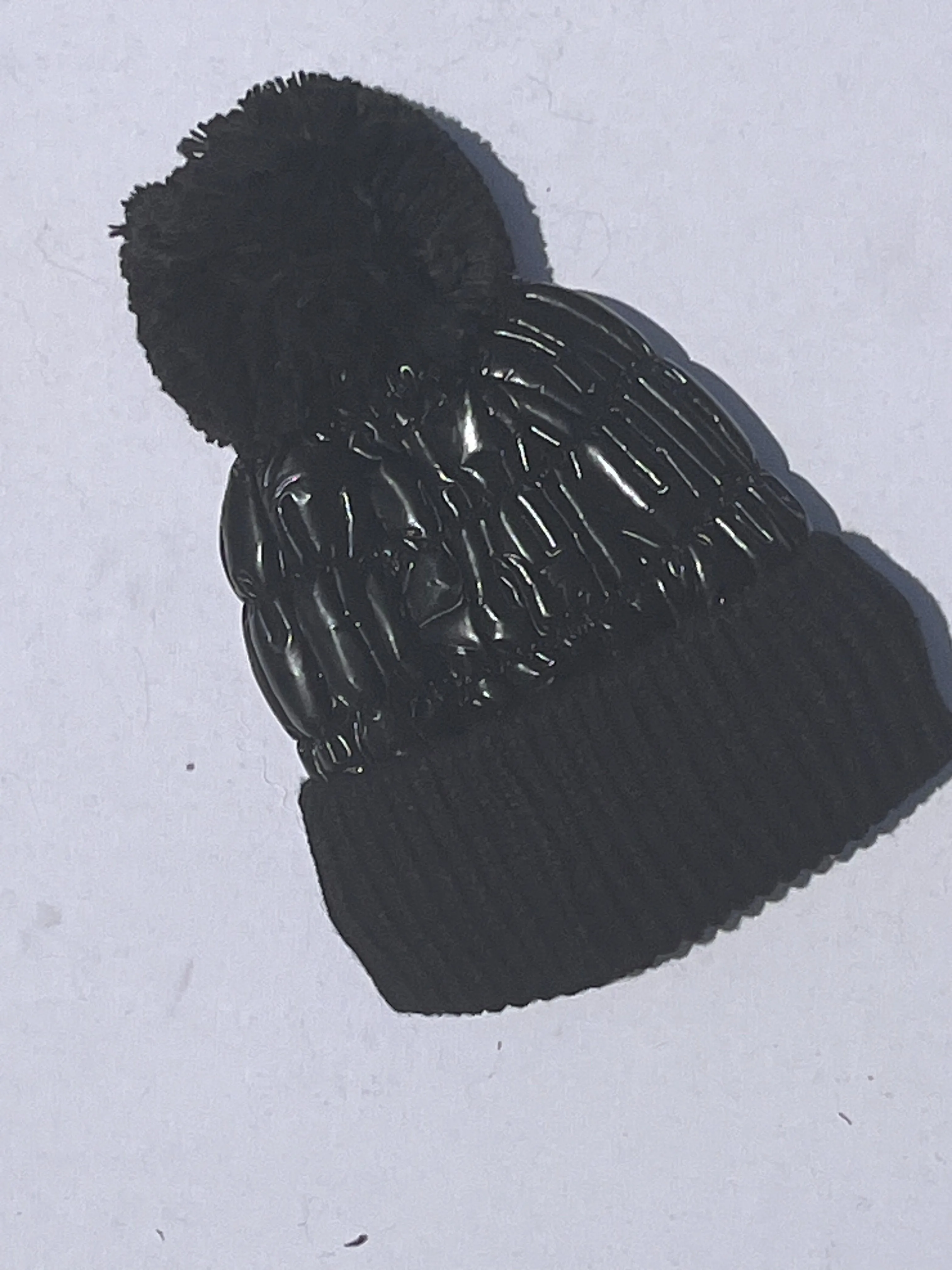 Winter  Puffer hat with knit trim with fuzzy, warm & soft lining & cute Pom Pom  * black