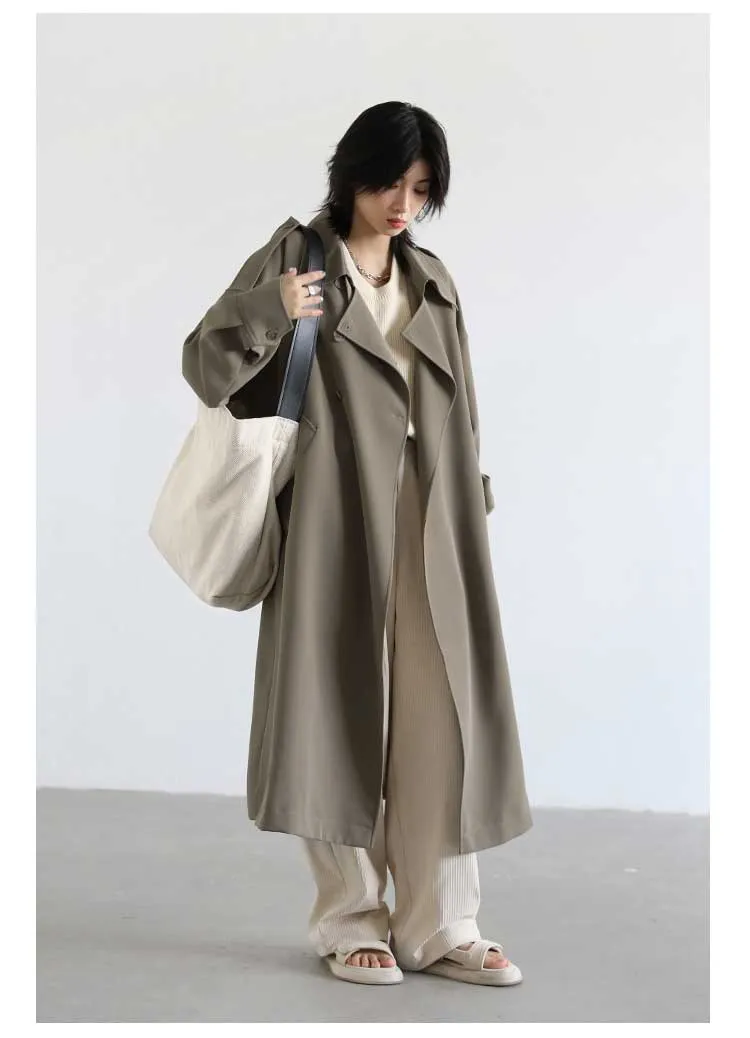 Wjczt Women Trench Coat Solid Casual Loose Double Breasted Belt Long Windbreaker Overcoat Overknee Female Spring Autumn 2022