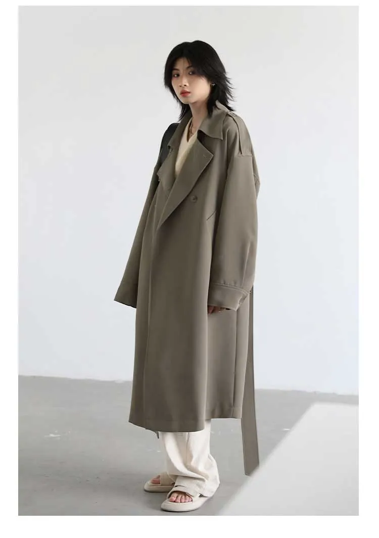 Wjczt Women Trench Coat Solid Casual Loose Double Breasted Belt Long Windbreaker Overcoat Overknee Female Spring Autumn 2022