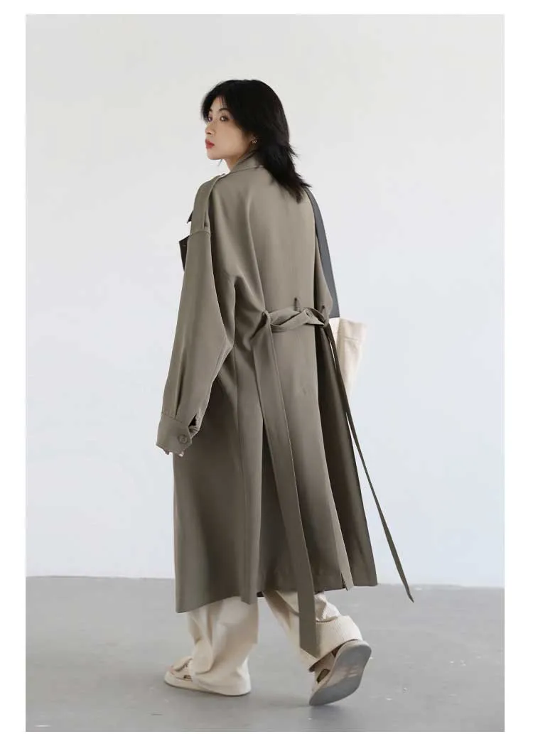 Wjczt Women Trench Coat Solid Casual Loose Double Breasted Belt Long Windbreaker Overcoat Overknee Female Spring Autumn 2022