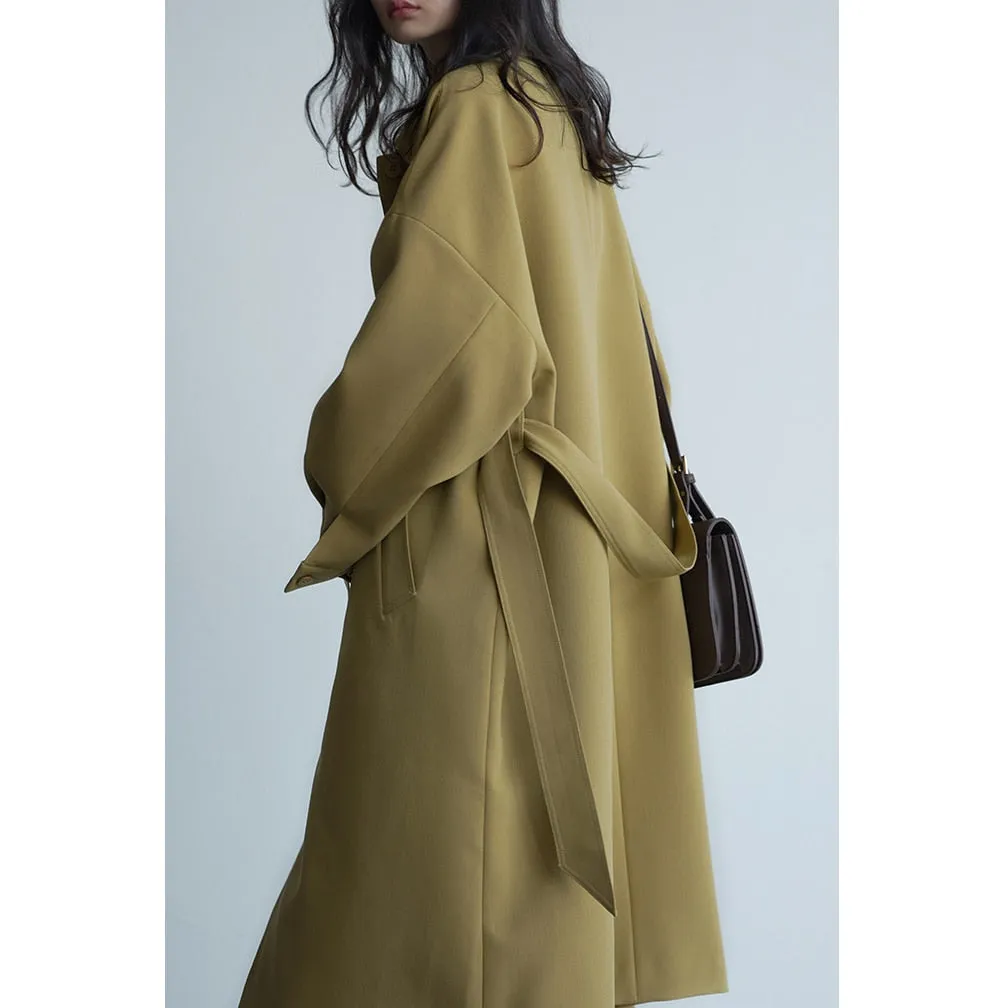 Wjczt Women's Long Trench Coat Single-breasted Casual Belted Waist Women Windbreaker Overcoat Female Cloth Spring Autumn 2022