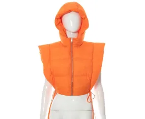 Women y2k puffer bubble tie side vest coat hoodie crop jacket