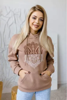 Women's Beige Hoodie- Tryzub