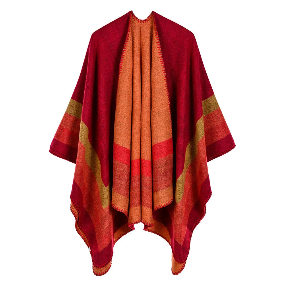 Women's four bar large frame split imitation cashmere jacquard cape cape