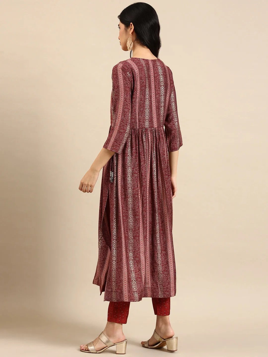 Women's Maroon Floral Kurta Set