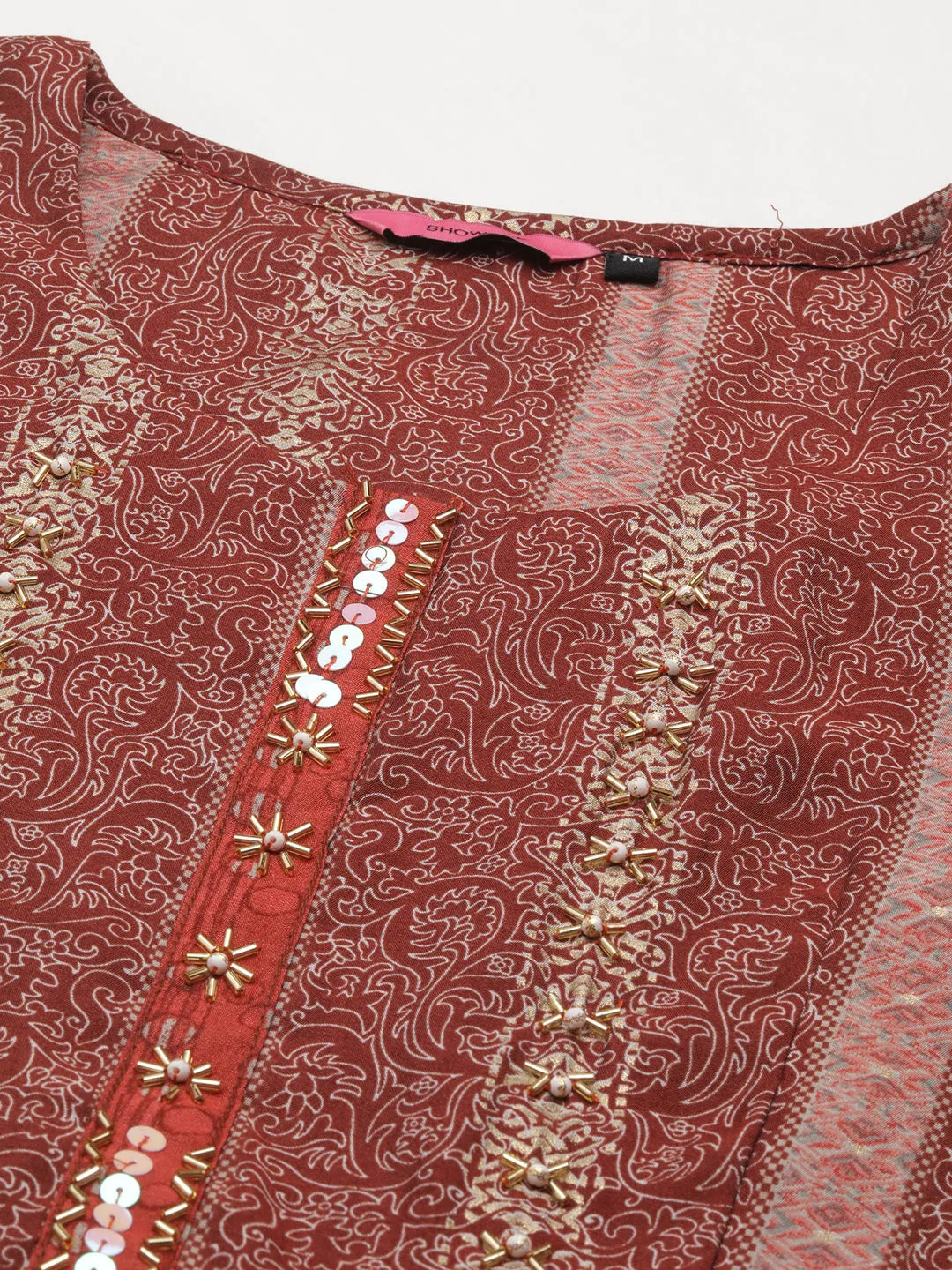 Women's Maroon Floral Kurta Set