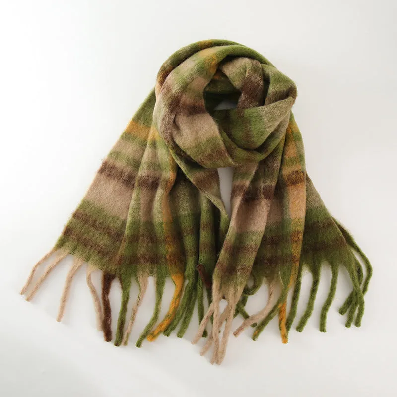 Women's Winter Long Stripe Classic Retro Cashmere Plaid Scarf Warm Neck