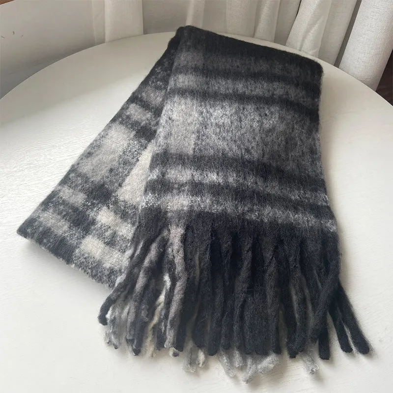 Women's Winter Long Stripe Classic Retro Cashmere Plaid Scarf Warm Neck