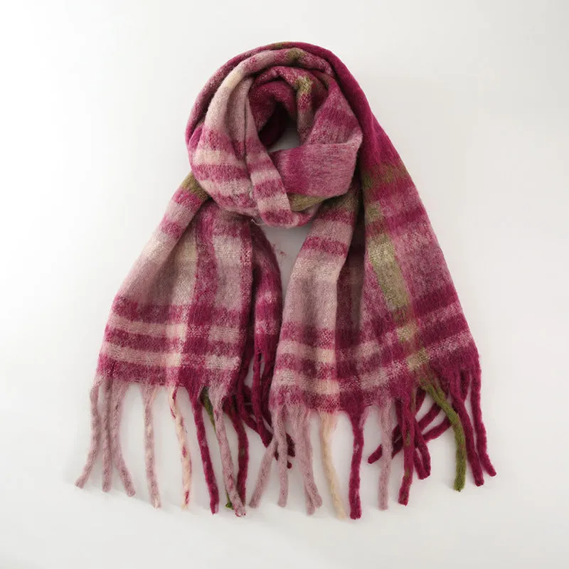 Women's Winter Long Stripe Classic Retro Cashmere Plaid Scarf Warm Neck