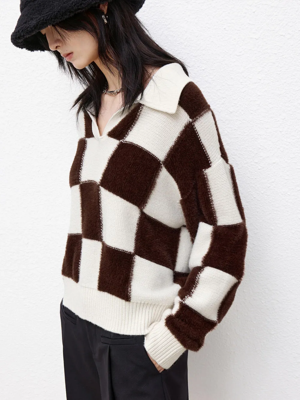 Wool Blend Checked Sweater