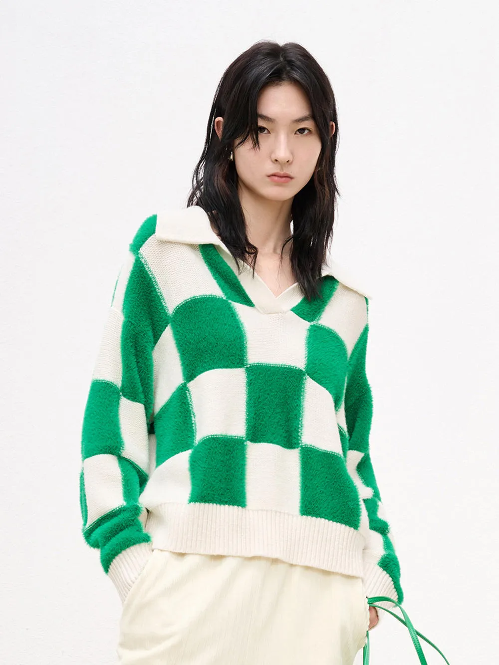 Wool Blend Checked Sweater